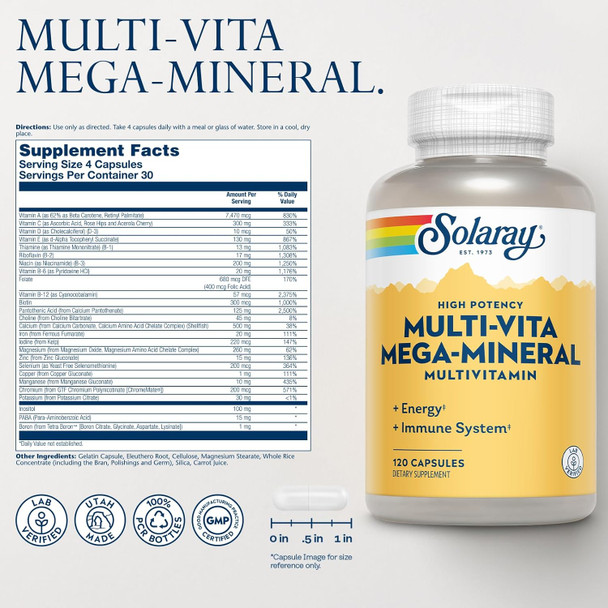 Solaray Multi-Vita Mega-Mineral Multi-Vitamin Capsules  120 Count