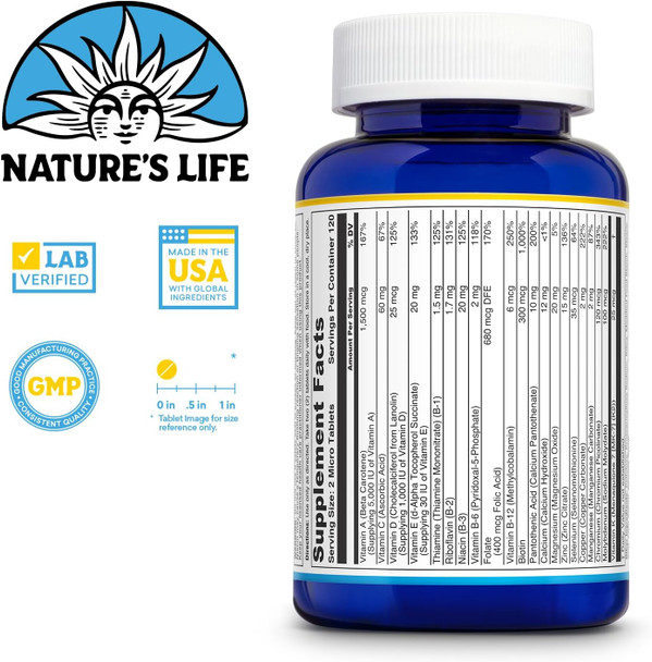 Nature'S Life Mighty Mini Vite - Daily Multivitamin For Women And Men - Vitamin D And B Complex - Immunity And Energy Metabolism Support - Lab Verified - 120 Servings, 240 Micro Tablets