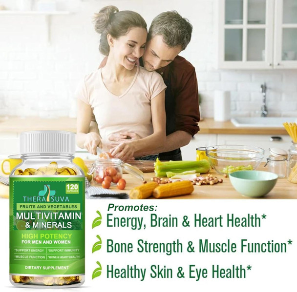 Natural Multivitamins & Minerals, Whole Food Supplement - Vegan + B-Complex + Calcium + Magnesium + Zinc, For Men & Women, Complete Nutritional Support- 120 Capsules, 60 Day Supply