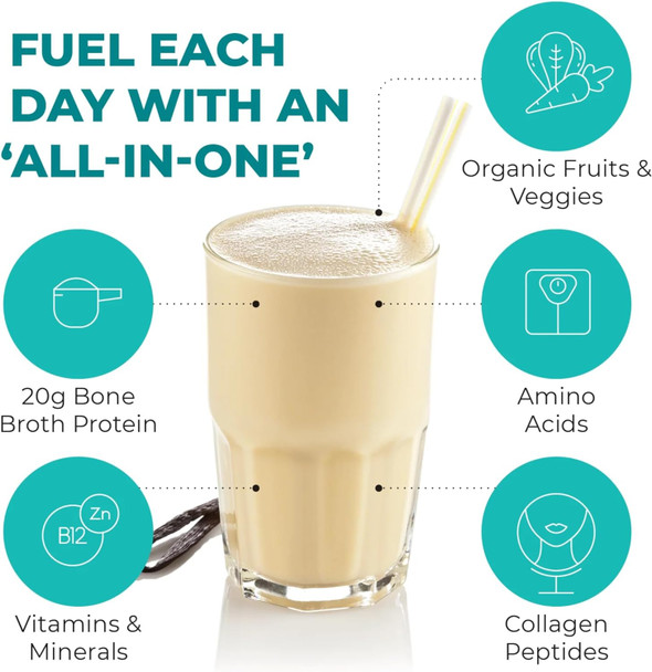 Reignite Wellness Vanilla Paleo-Inspired All-In-One Shake - Bone Broth Protein Powder - Healthy Shake Supports Lasting Energy With 20G Of Protein (30 Servings, 2.3 Lbs) - By Jj Virgin