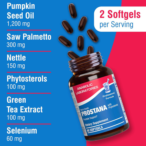 Anabolic Laboratories Mens Prostate Health Supplements - 60 Softgels With 1,200 Mg Pumpkin Seed Oil And 300 Mg Saw Palmetto Prostate Supplement - Prostana Health Support