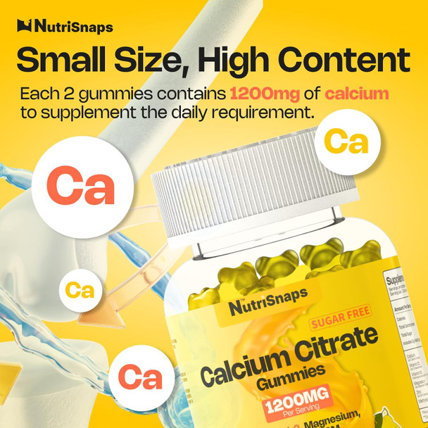 Sugar Calcium Citrate Gummies 1200Mg With Vitamin D3 K2, Magnesium, Zinc, Msm For Men & Women, Bone, Muscle, Immune Support, Ultimate Absorption Calcium Supplement, Vegan, 60 Count