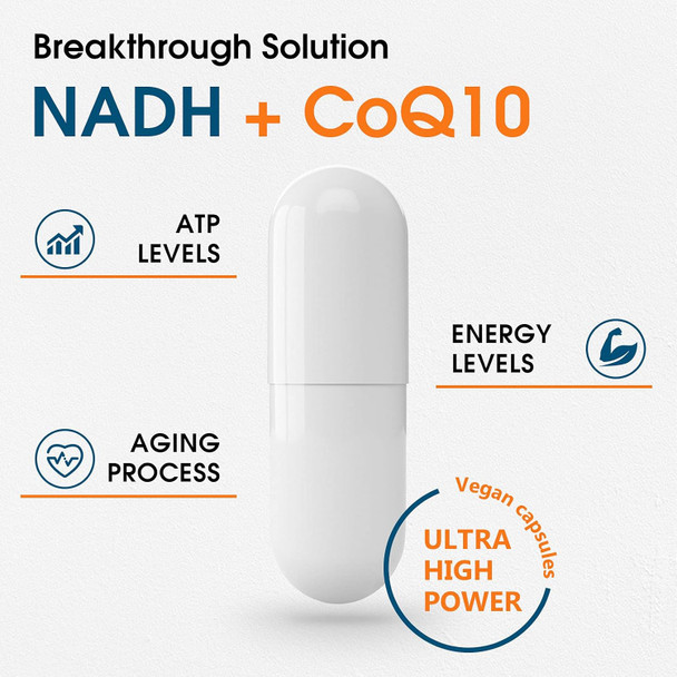 Nadh 50Mg + Coq10 200Mg + D-Ribose 150Mg Supplement, Enhance Nad+ Supplement For Energy, Fatigue, Reduced Nicotinamide Adenine Dinucleotide, 120 Veggie Capsules