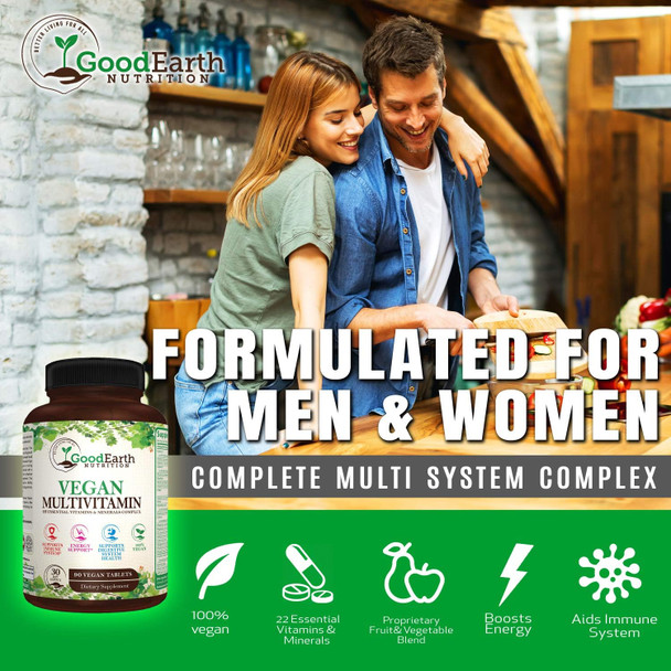 Vegan Multivitamins For Men & Women - Vitamins A , B Complex , C , D3 , Zinc , Magnesium , Spirulina , Antioxidants - Daily Multivitamin Mineral Supplement With Proprietary Fruit & Vegetable Blend