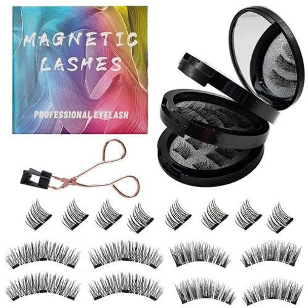 Magnetic Eyelashes Without Eyeliner - Reusable Dual Magnetic Lashes With 16 Pairs, No Glue 3D False Eyelashes Kit, Magnetic Eyelashes Natural Look