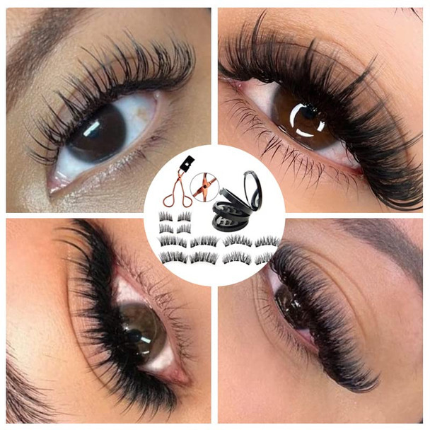 Magnetic Eyelashes Without Eyeliner - Reusable Dual Magnetic Lashes With 16 Pairs, No Glue 3D False Eyelashes Kit, Magnetic Eyelashes Natural Look
