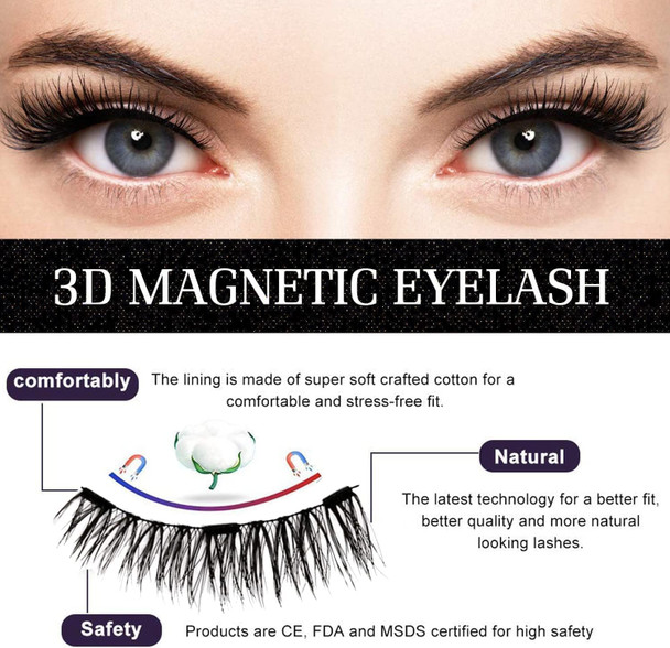 Magnetic Eyelashes Without Eyeliner - Reusable Dual Magnetic Lashes With 16 Pairs, No Glue 3D False Eyelashes Kit, Magnetic Eyelashes Natural Look