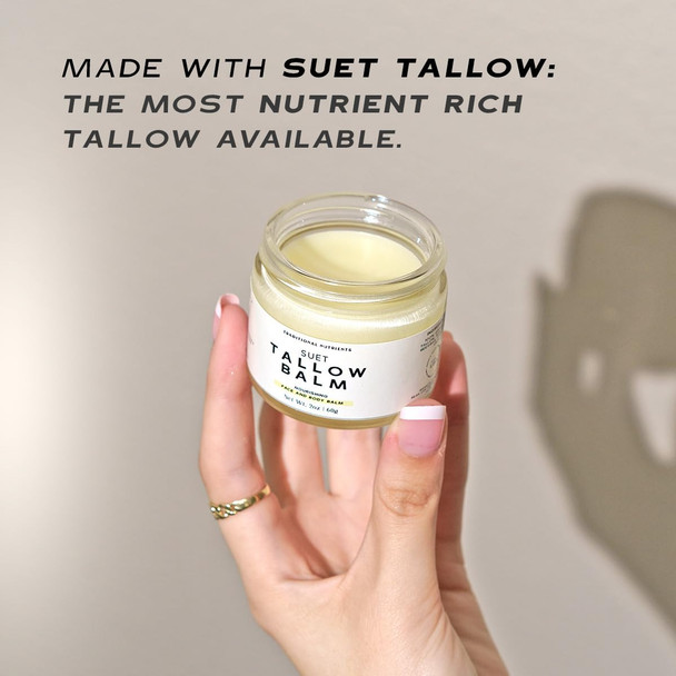Suet Beef Tallow + Raw Honey Balm For Skin With Vanilla Essential Oil, Natural Grass Fed Tallow Moisturizer For Face And Body (4 Ounce)