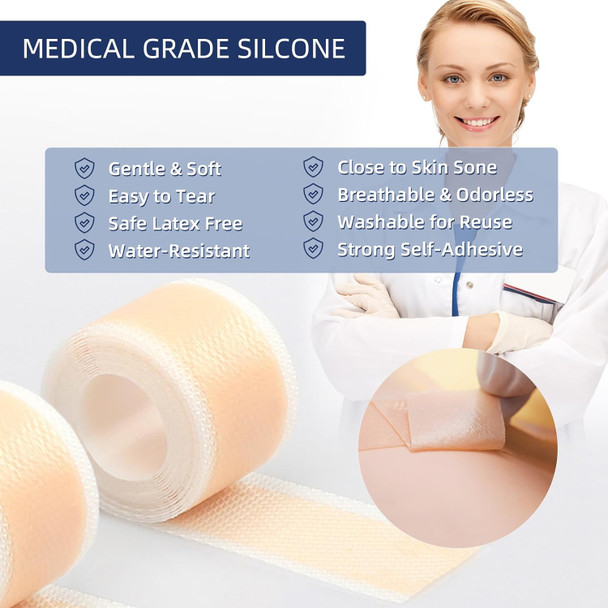 Silicone Scar Tape For Surgical Scars - 120" X 1.5" Roll - Extra Long Scar Sheets For C-Section, Tummy Tuck, Keloid And Surgical Scars - Reusable Medical Grade Silicone Scar (120" X 1.5")