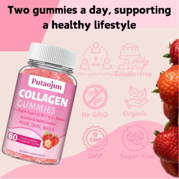 Collagen Gummies  Hair, Skin & Nails Gummies With Biotin And Collagen, Vitamin C, E, & Zinc  Strawberry Flavored  Collagen Gummies For Women  Strawberry Flavored  120 Gummies Collagen Gummies  Hair, Skin & Nails Gummies With Biotin And Collagen, Vitamin C, E, & Zinc  Strawberry Flavored  Collagen Gummies For Women  Strawberry Flavored  120 Gummies