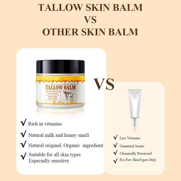 Beef Tallow, Tallow And Honey Cream, Beef Tallow For Skin, Grass-Fed Beef Tallow & Raw Wild Honey Blend, All-Natural Moisturizer For Face & Body