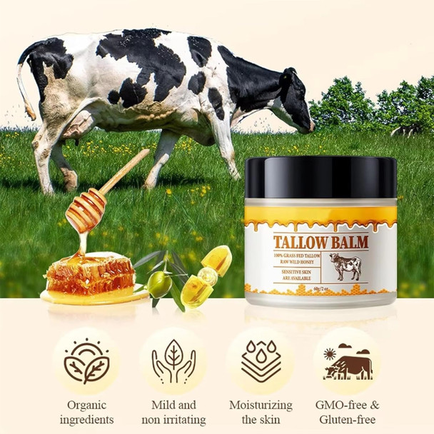 Beef Tallow, Tallow And Honey Cream, Beef Tallow For Skin, Grass-Fed Beef Tallow & Raw Wild Honey Blend, All-Natural Moisturizer For Face & Body