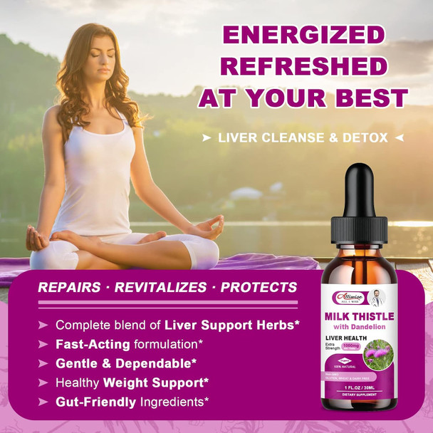 Liver Health Support Liquid, 1000Mg Milk Thistle 80% Silymarin Extract & 250Mg Dandelion Root Extract, Liver Cleanse Detox & Repair Fatty Liver Formula, Vegan, Non-Gmo And All-Natural