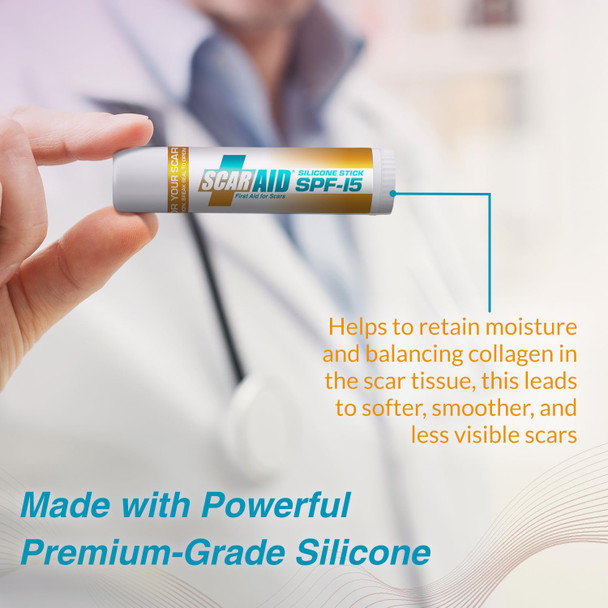 Spf-15 Silicone Scar Gel Stick, Premium Grade Silicone Gel For Scars, After Surgery Scar Reduction, Mess Silicone Stick For C Section, Keloids & Surgical Scars, 17G