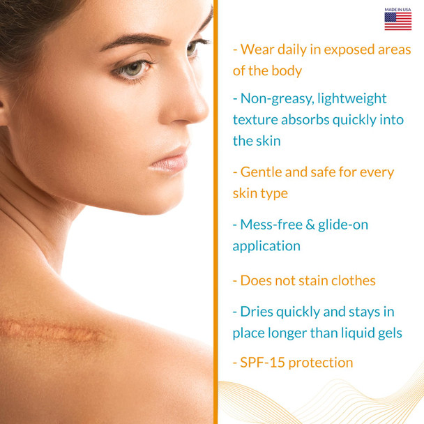 Spf-15 Silicone Scar Gel Stick, Premium Grade Silicone Gel For Scars, After Surgery Scar Reduction, Mess Silicone Stick For C Section, Keloids & Surgical Scars, 17G