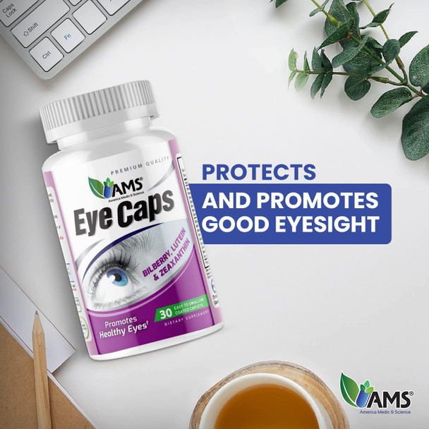 America Medic & Science Eyecaps (30 Caplets)  Dietary Supplement For Men And Women  Supports Vision Health  Enriched With Lutein, Zinc, Selenium, Chromium, And Vitamins A, C, E, And B2