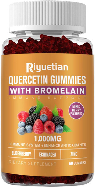 Quercetin - Quercetin With Bromelain, Zinc & Vitamin C - Quercetin 1000Mg Supplement For Immune System Support - Pure Quercetin For Kids And Adults - Non-Gmo 60 Count Quercetin