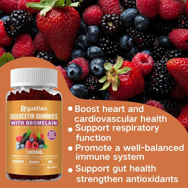 Quercetin - Quercetin With Bromelain, Zinc & Vitamin C - Quercetin 1000Mg Supplement For Immune System Support - Pure Quercetin For Kids And Adults - Non-Gmo 60 Count Quercetin