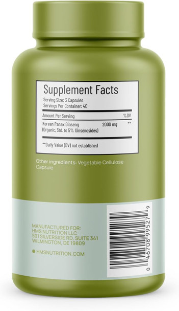 Korean Red Panax Ginseng 2000Mg 120 Vegan Capsules Super Strength Extract - High Ginsenosides Supports Energy, Stamina, Performance And Mental Health
