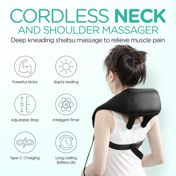 Neck Massager With Heat, Electric Shiatsu Shoulder Massager For Pain Relief, Cordless Deep Tissue 4D Kneading Massage For Neck, Traps, Back And Leg, Gifts For Men Women Dad Mom Pj101