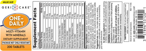 Gericare One-Daily Multi-Vitamin & Minerals, Dietary Suplement Tablets (200 Count (Pack Of 1))