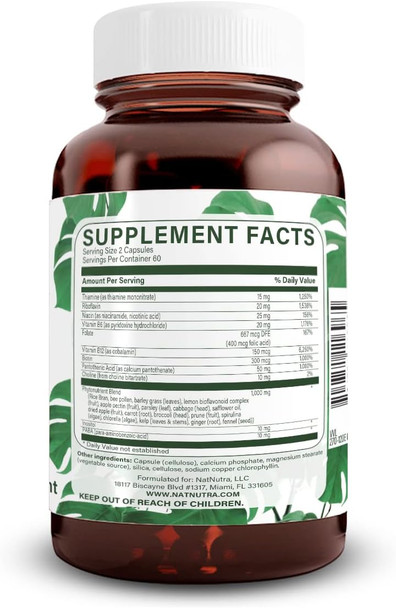 Natural Nutra Vitamin B Complex With Niacin, Folate, Thiamin, Biotin, Supports Nervous System Health, Promotes Metabolism, Skin, Eyes And Hair Health, Whole Food Supplement, 120 Vegetarian Capsules