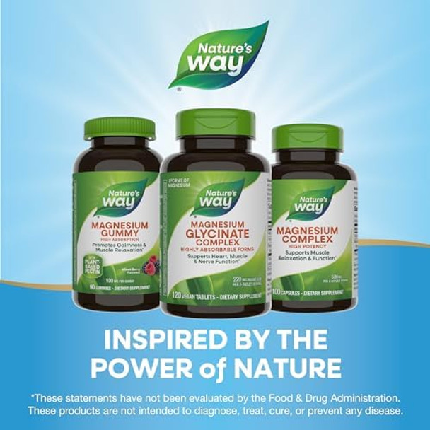 Nature'S Way Magnesium Glycinate Complex, Supports Heart, Muscle, Nerve Function, Highly Absorbable Magnesium Glycinate, Magnesium Malate, 220 Mg Per 2-Tablet Serving, Gluten Free, Vegan, 120 Tablets