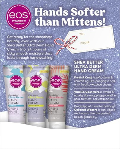 Eos Bestselling Hand Cream Trio- Vanilla Cashmere, Coconut Waters, Fresh & Cozy, Holiday Set, Stocking Stuffers, 2.5 Fl Oz, 3-Pack