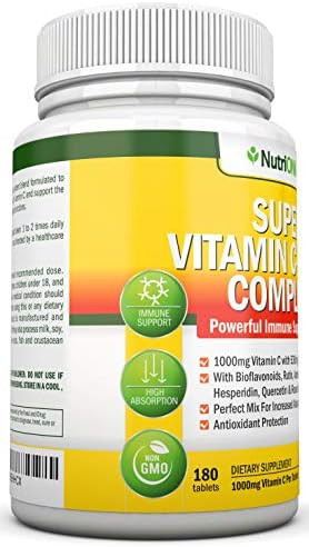Super Vitamin C Complex - 1695Mg - 180 Tablets - With 530 Mg Natural Citrus Bioflavonoids, Rose Hips, Rutin, Quercetin & Hesperidin For Increased Absorption - Advanced Immune Support - Non-Gmo