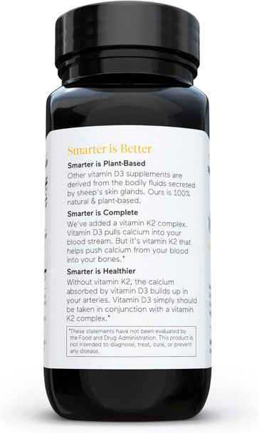 Smarternutrition Smarter Nutrition Plant-Based Vitamin D3 With Vegan K2-5000 Iu For Immune Support, Bone Health & Arterial Protection In Vegetarian Softgels (60 Count (Pack Of 1))