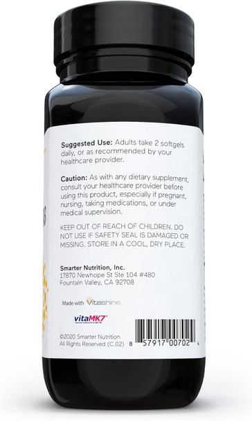 Smarternutrition Smarter Nutrition Plant-Based Vitamin D3 With Vegan K2-5000 Iu For Immune Support, Bone Health & Arterial Protection In Vegetarian Softgels (60 Count (Pack Of 1))