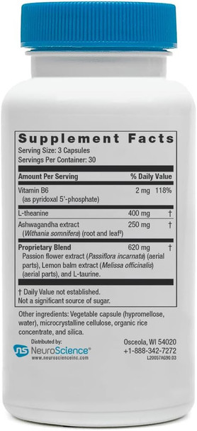 Neuroscience Alpha Gaba Supplement - Non-Drowsy Calm Aid With Vitamin B6, Lemon Balm, Sensoril Ashwagandha & L Theanine Supplement - Help Soothe Anxiousness, Day Or Night (90 Capsules)