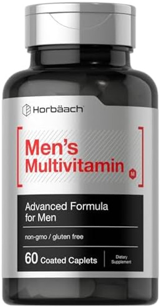 HorbAach Multivitamin For Men  60 Caplets  Non-Gmo & Gluten Vitamins & Minerals Daily Supplement
