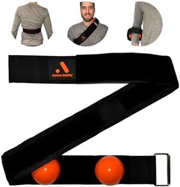 Muscle Tension Relief Belt - Relieve Muscle Tension Anytime, Anywhere Massage Tool, Lacrosse Ball, Stretching, Pain Relief Belt - Patent Pending, Black, Orange