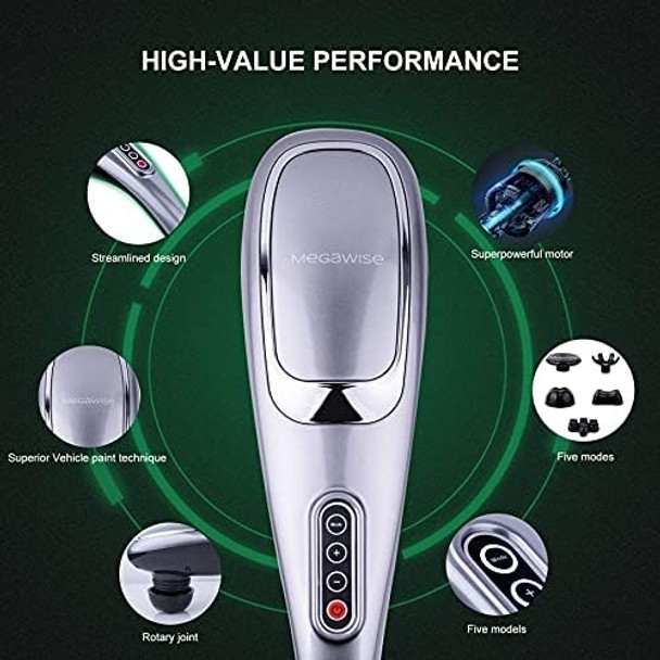 Megawise Massager Handheld Deep Tissue Neck Back Massager For Shoulders, Waist, Legs, 3600 Rpm Powerful Motor Electric Neck Massager With 5 Nodes & 5 Speeds, A Little Heavy