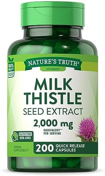 Nature'S Truth Milk Thistle  2000Mg  200 Capsules  Non-Gmo And Gluten Seed Extract Supplement  Silymarin Marianum