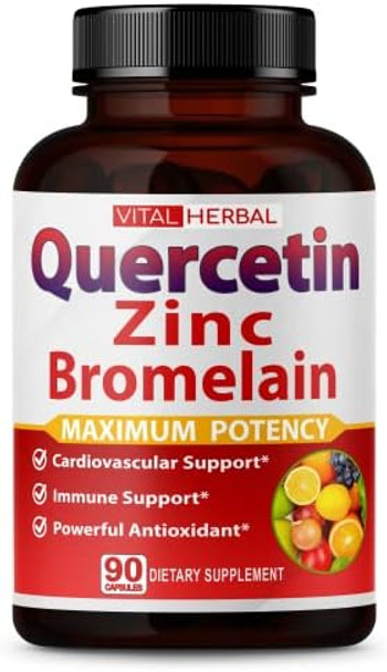 Premium High Purity Quercetin 98% With Bromelain Capsules Equivalent To 3470 Mg - Maximum Potency With Green Tea Ashwagandha - Supports Overall Health Strength Energy - 90 Days Supply