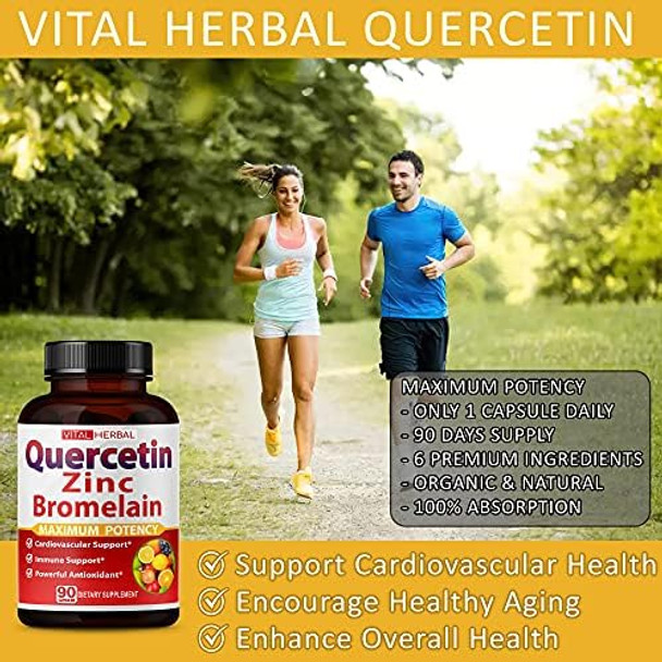 Premium High Purity Quercetin 98% With Bromelain Capsules Equivalent To 3470 Mg - Maximum Potency With Green Tea Ashwagandha - Supports Overall Health Strength Energy - 90 Days Supply