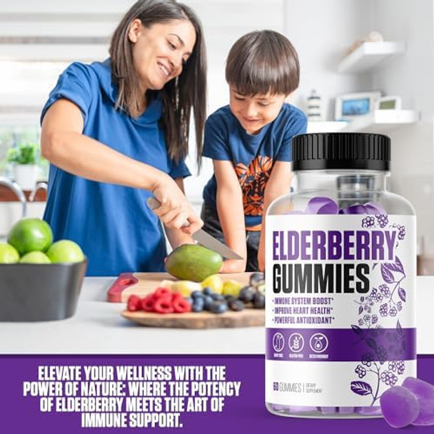 Elderberry Gummies  #1 Elderberry Gummy Supplement W/Vitamin C & Zinc To Improve Immune Health, Heart Health With Powerful Antioxidants  Dairy & Gluten For Men & Women - 60 Gummies