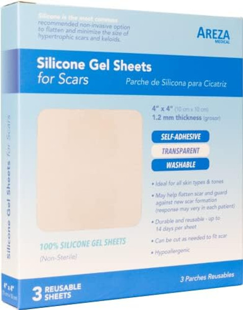 Silicone Gel Sheets For Scars 4" X 4" Three Sheets Per Box By Areza Medical - Fsa/Hsa Approved