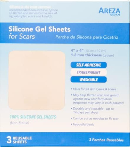 Silicone Gel Sheets For Scars 4" X 4" Three Sheets Per Box By Areza Medical - Fsa/Hsa Approved