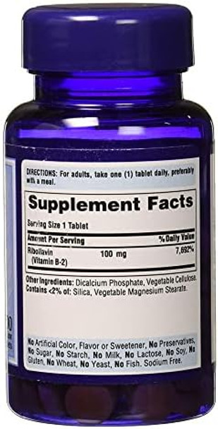 Puritan'S Pride Vitamin B-2 100 Mg Tablets, 100 Count