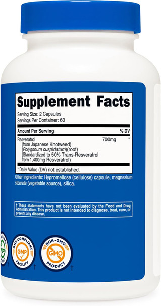 Nutricost Resveratrol 700Mg, 120 Capsules - Vegan, Gluten Free, Non-Gmo
