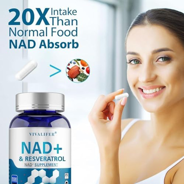 Nad+ Supplement 1500 Mg - 120 Capsules True Nad+ & Resveratrol, Nmn Alternative For Anti-Aging, Antioxidant Support, Metabolism & Energy Boost