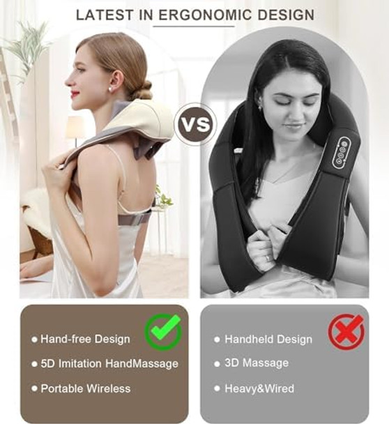 Neck Massager With Heat [5D Deep Dual Mode], Shiatsu Back Massager, Cordless Electric Neck Massage Enjoy It, Massage Tools For Neck,Back,Shoulder Gifts For Men Women Mom And Dad