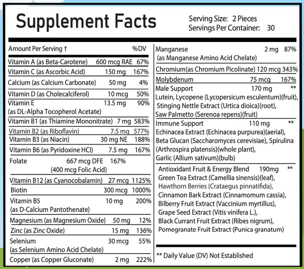 Men'S Multivitamin Capsules: Unlock Your Peak Performance And Optimal Health With 300% Average Daily Intake Vitamin A, B, C, Biotin, Magnesium, Zinc, Chromium (60 Count)