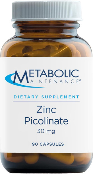 Metabolic Maintenance Zinc Picolinate - Gluten Ascorbic Acid & Ascorbyl Palmitate Vitamin C For Immune Support - Contains 30 Mg Of Zinc Per Serving (90 Capsules)
