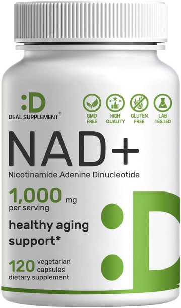 Nad+ Supplement 1,000Mg Per Serving, 120 Veggie Capsules – Extra Strength Nad Booster – Healthy Aging, Energy, & Brain Support – Similar To Nicotinamide Riboside – Non-Gmo