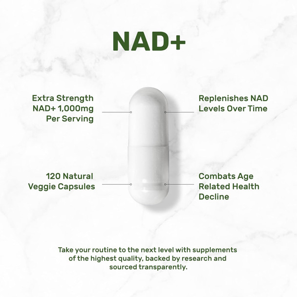 Nad+ Supplement 1,000Mg Per Serving, 120 Veggie Capsules – Extra Strength Nad Booster – Healthy Aging, Energy, & Brain Support – Similar To Nicotinamide Riboside – Non-Gmo