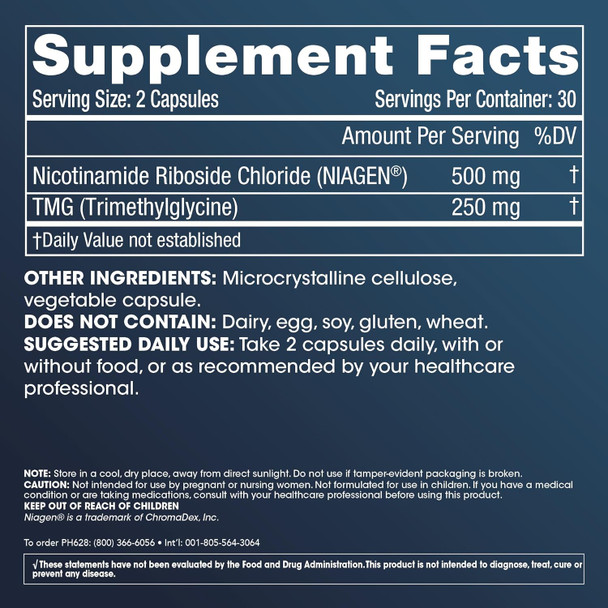 Prohealth Nicotinamide Riboside Pro 500. Patented Nr Niagen 500Mg Plus 250Mg Tmg. Nad Supplement Boosts Nad. Nr Supplement Proven In 300 Studies. 30 Servings